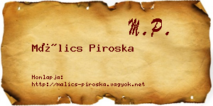 Málics Piroska névjegykártya